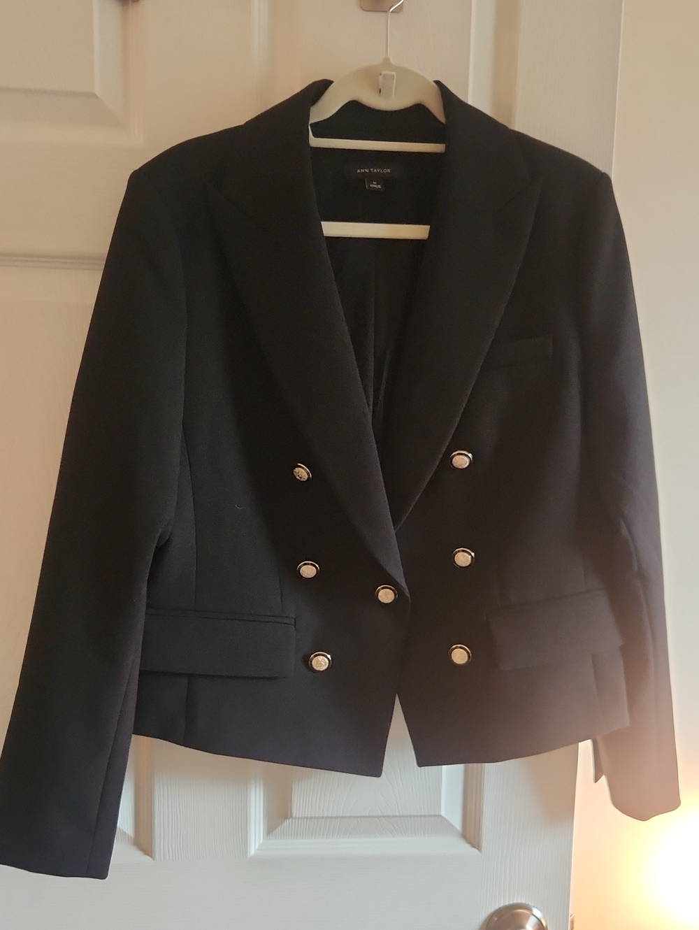 Ann Taylor Black Double-Breasted Blazer with Gold Buttons